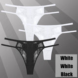 3Pcs/Set Lace Hollow Out Thongs Women Panties Low Waist-5