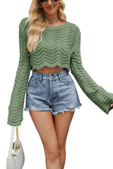 Acrylic Women's Sweater Solid Color Hollow Wave Pattern-Green-13