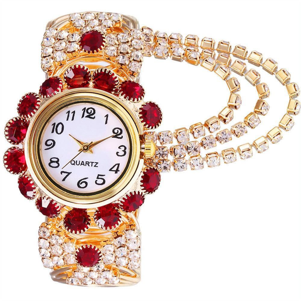 All-match Ladies Diamond Claw Chain Quartz Watch-Red-1