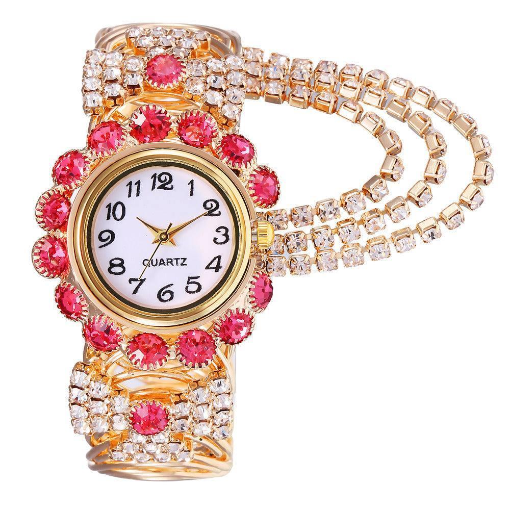 All-match Ladies Diamond Claw Chain Quartz Watch-Pink-9