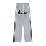 American Retro Original Letter Flocked Casual Pants-Grey-4