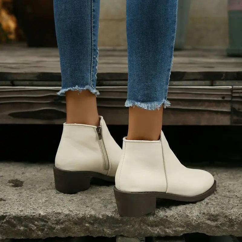 Ankle Boots Women Chunky Mid Heel Shoes Waterproof Side-4