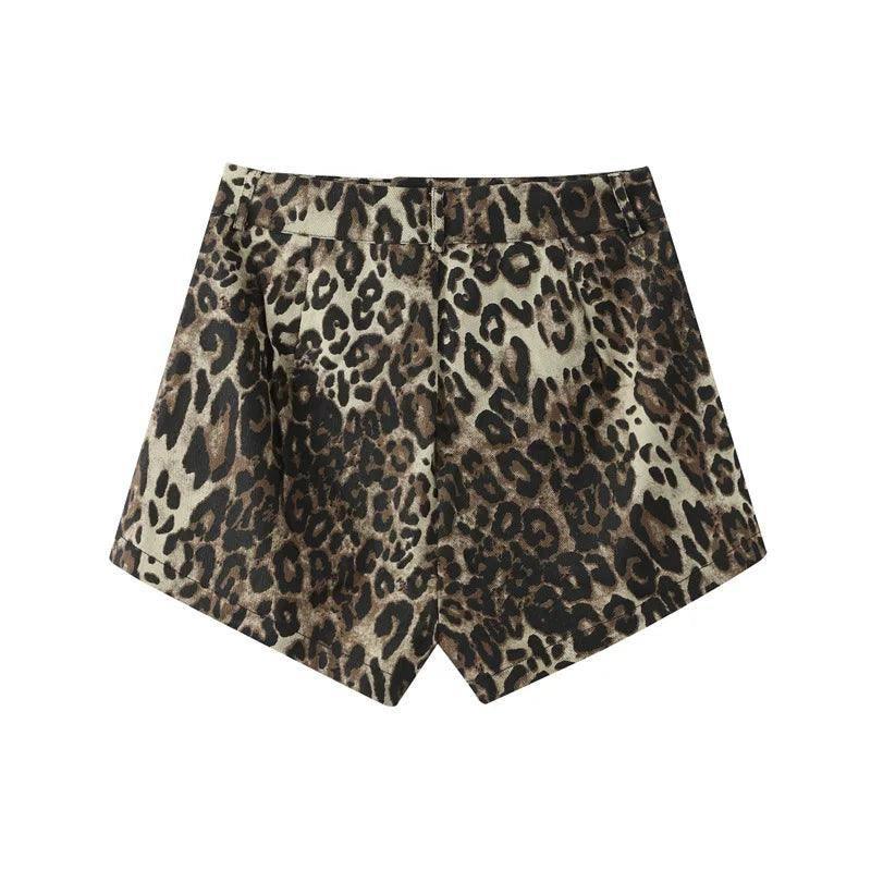 Aoaiiys Leopard Print Shorts Women Denim Short Pants Casual-5