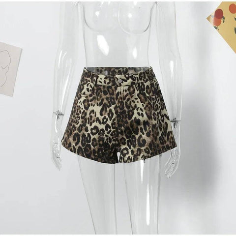 Aoaiiys Leopard Print Shorts Women Denim Short Pants Casual-Leopard-6