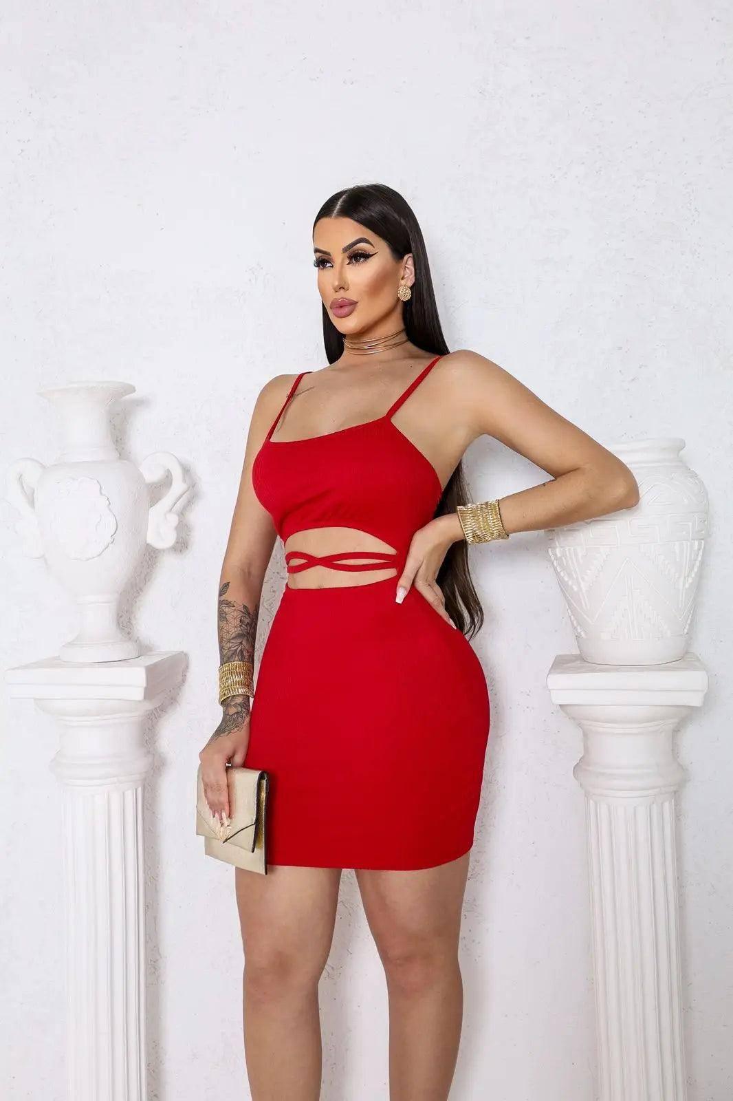 Arifaz Wholesale-Fashion Blogger-Short Slit Dress Side Tie-Red-10
