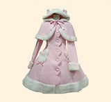 Autumn And Winter Hooded Rabbit Ear Cape Cape Large Skirt-Pink-1