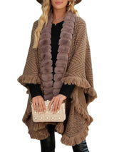 Autumn And Winter Luxury Wool Collar Tassel Shawl Sweater-Khaki-6