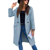 Autumn And Winter Solid Color Long-sleeved Suit Collar-Sky blue-6