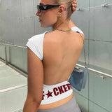 Backless Short Sleeve White Y2K Clothes Crop Top Women Aesth-3