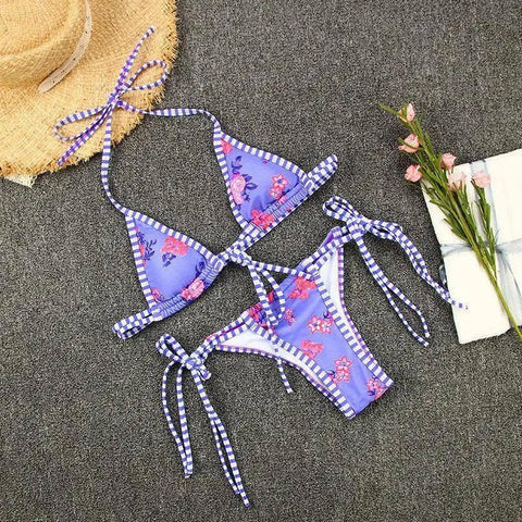 Bandage print bikini-Purple-3