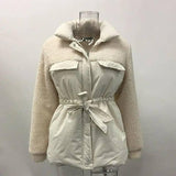 Belt stitching thick warm jacket fashion all-match casual-3