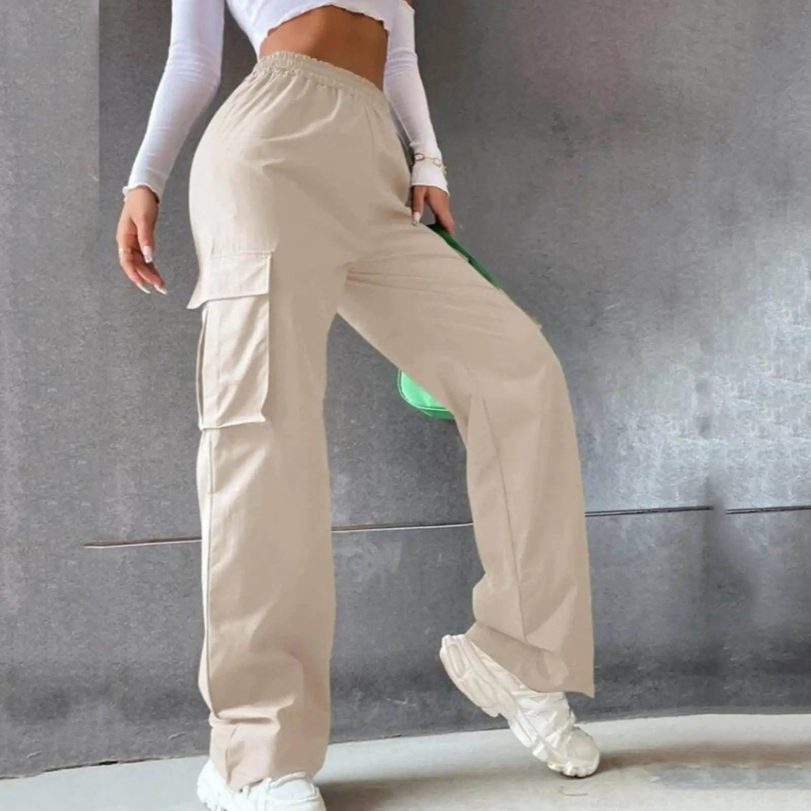 Beltless Trousers High Waist Wide Leg Straight-Apricot-6