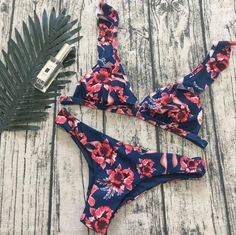 Bikini ruffle swimsuit-NavyBlue-2