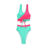 Bikini Split Cross Color Matching Plus Fat High Waist-PhotoColor-2