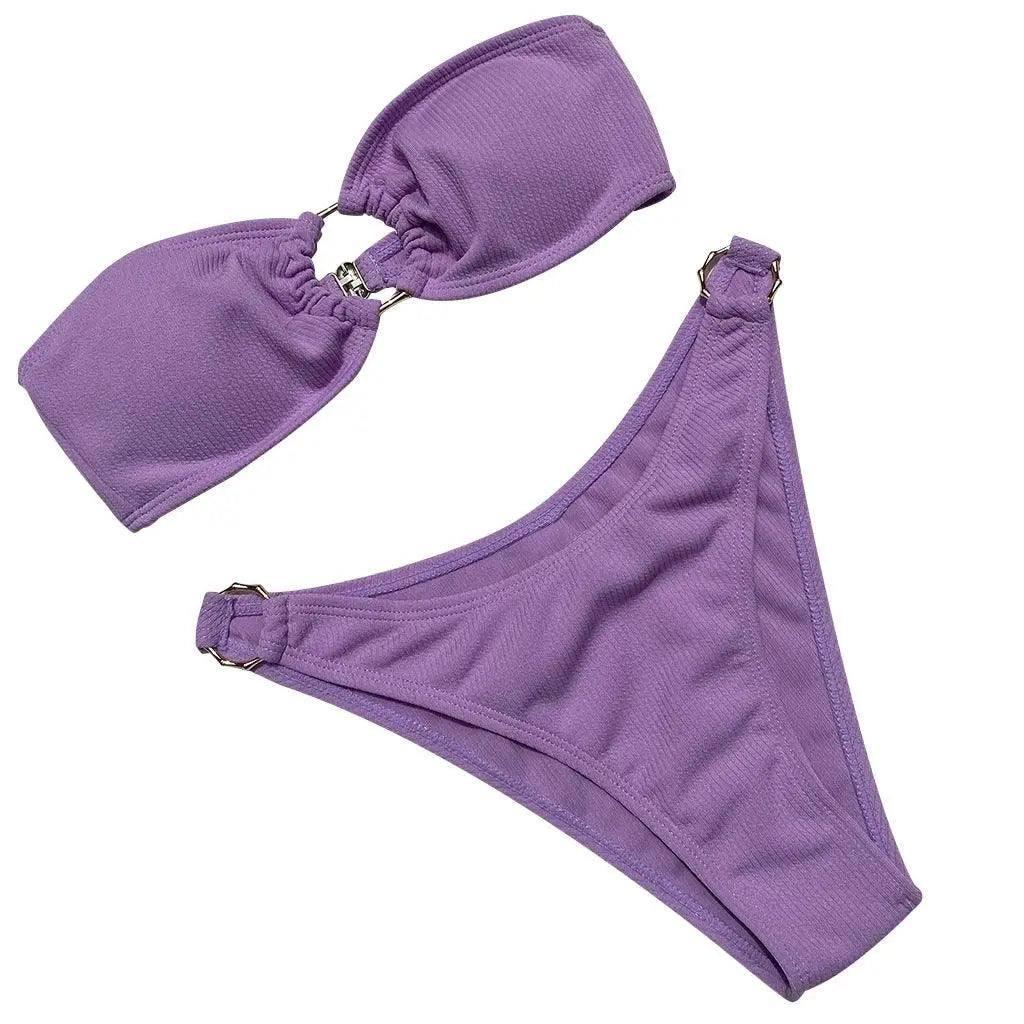 bikini with back buckle-Purple-4
