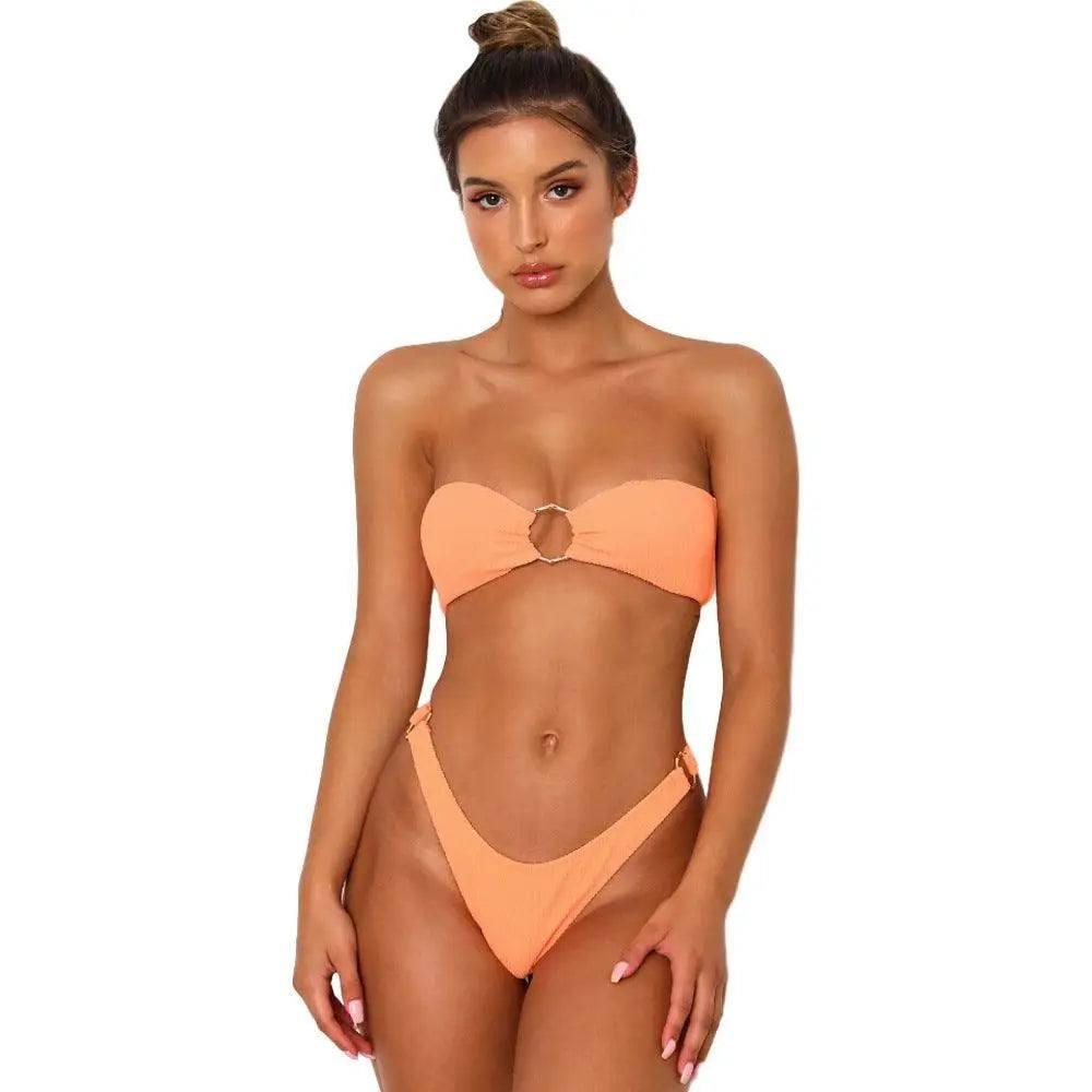 bikini with back buckle-Orange-5