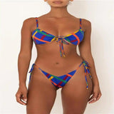 LOVEMI  Bikinis Stripe / L Lovemi -  Split bikini with solid color strap