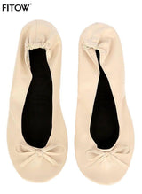 Black Foldable Ballet Flats with Carrying Case-Beige-3