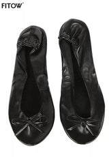 Black Foldable Ballet Flats with Carrying Case-Black-4