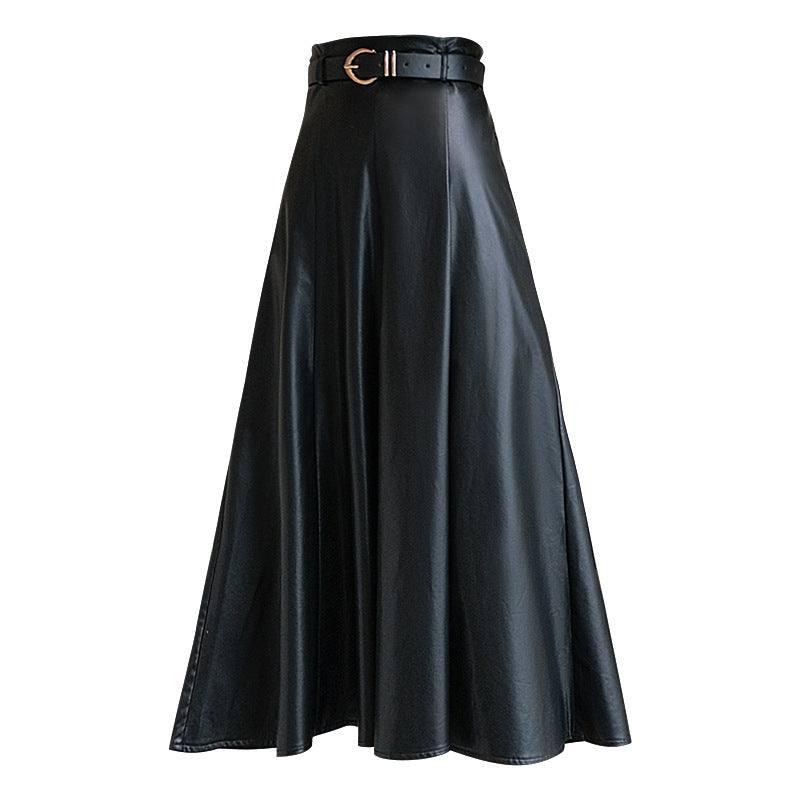 Black Upscale Fleece-lined Mid-length A- Line Skirt-6