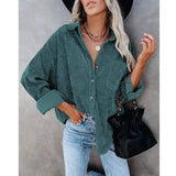 LOVEMI Blousse Green / S Lovemi -  Solid Color Lapel Pit Strip Casual Jacket Shirt