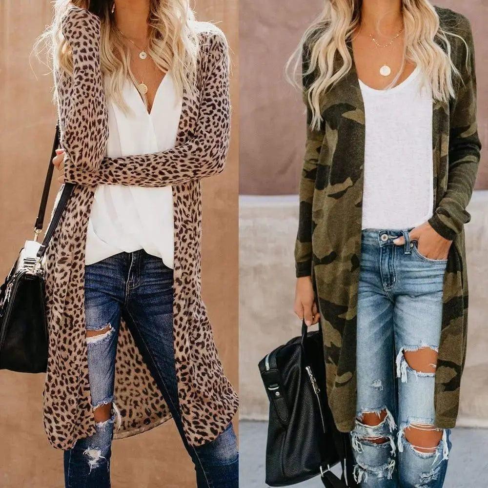 LOVEMI - Streetwear Women Long Sleeve Cardigan Leopard Kimono