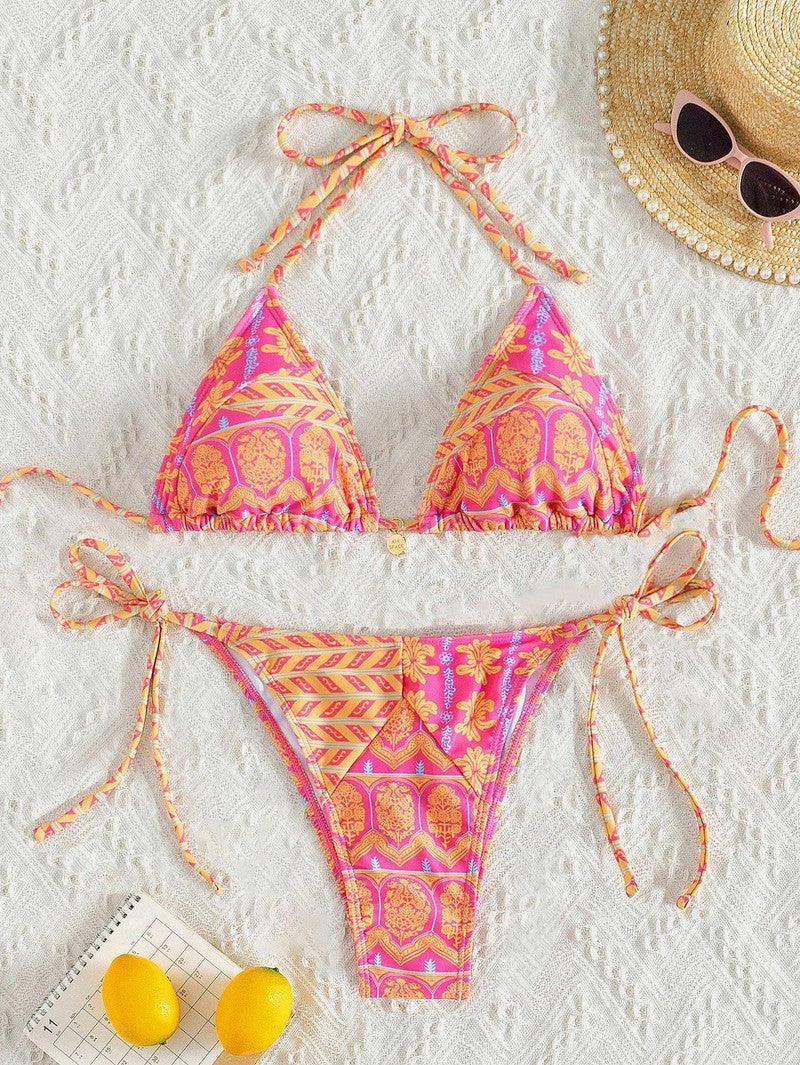 Blue Boho Chic Bikini: Trendy Beachwear Essentials-Pink-10