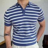 Blue Striped Business Polo Shirt For Men 0 LOVEMI    