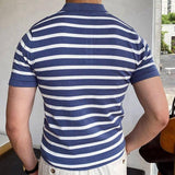 Blue Striped Business Polo Shirt For Men 0 LOVEMI    