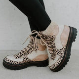 LOVEMI  Boots Lovemi -  Leopard Boots Women Lace Up Martin Boots Winter Low Heel Shoes