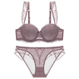 Breast Gather 3/4 Cup padding Bras Underwear women Straps-Purple-7