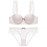 Breast Gather 3/4 Cup padding Bras Underwear women Straps-WHITE-8