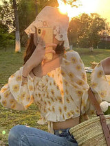 Floral Smocked Puff Sleeve Women's Blouse-Picture Color-2