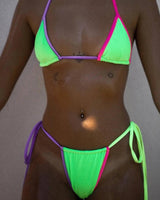 Candy-colored stitching halter bikini-Green-2