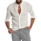 Cardigan Stand Collar Long Sleeve Shirt Men's Clothing-White-8