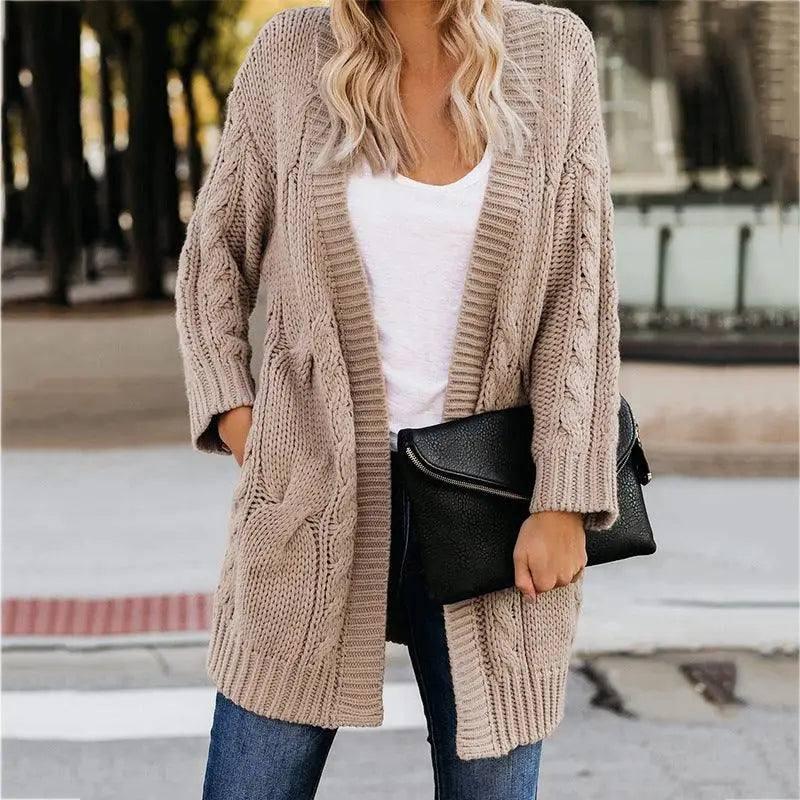 Cardigan Sweater Female Qiu Dong Big yards Loose Coat Tw-Khaki-1