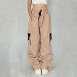 LOVEMI  cargo Khaki / S Lovemi -  Khaki Sweet Cool Sexy Zipper Pocket Stitching Tied Casual Pants High Waist Loose Contrast Color Woven Pants