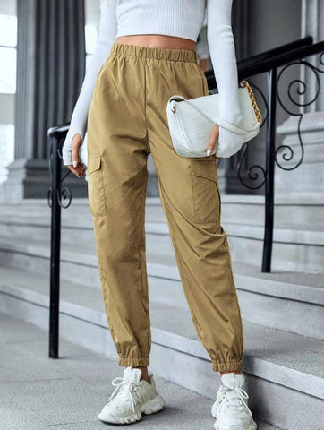 Cargo Pants Fashion Casual Multi-pocket Elastic Waist Pencil-Khaki-6