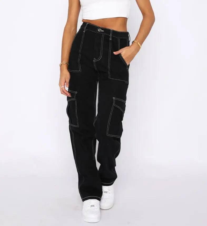 Cargo Pants For Women High Waisted Casual Pants Baggy-Black-7