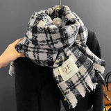 Cashmere Scarf Women's Check Thickened-7