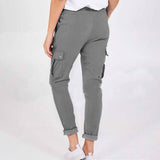 Casual Cargo Pants With Pockets Solid Color Drawstring Waist-3