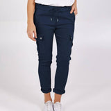 Casual Cargo Pants With Pockets Solid Color Drawstring Waist-Navy Blue-6