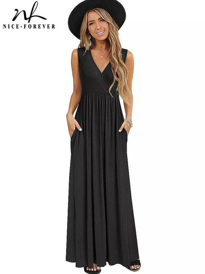 Casual Dresses V-neck Maxi Long Flare-2