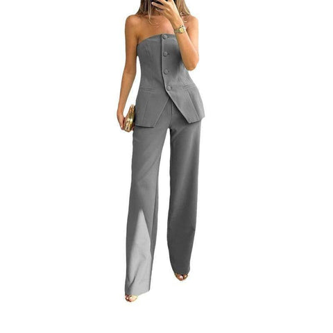 Casual Fashion Tailored Suit Button Graceful Tube Top Suit-2