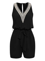 Casual Jumpsuit Lace V-neck Sleeveless Tops Tie-up Shorts-7