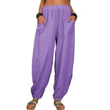 Casual Loose Harem Pants Summer Fashion Solid Color Pockets-Purple-10