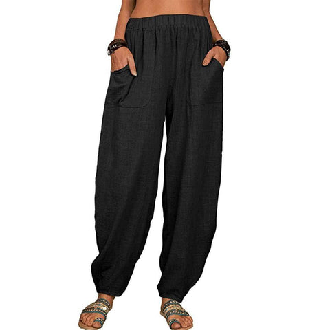 Casual Loose Harem Pants Summer Fashion Solid Color Pockets-Black-4
