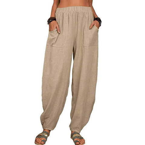 Casual Loose Harem Pants Summer Fashion Solid Color Pockets-Khaki-6