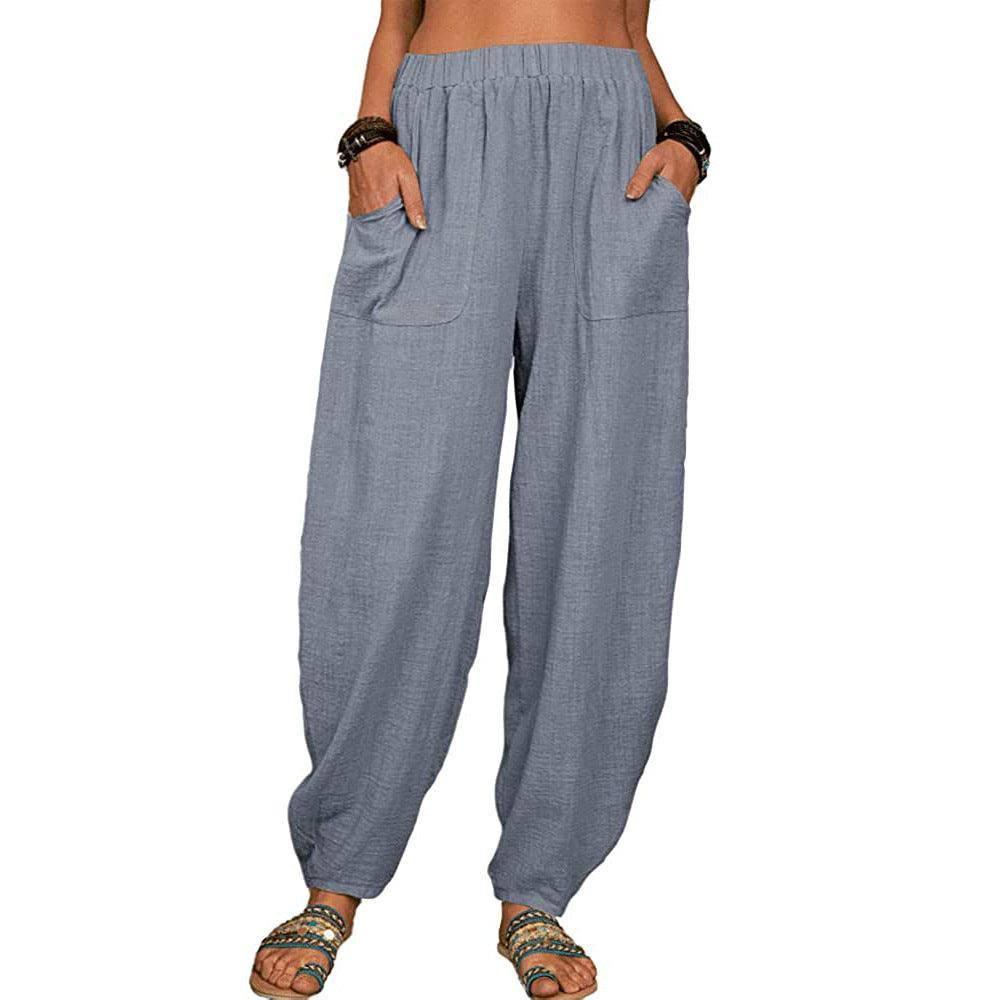 Casual Loose Harem Pants Summer Fashion Solid Color Pockets-Grey-7