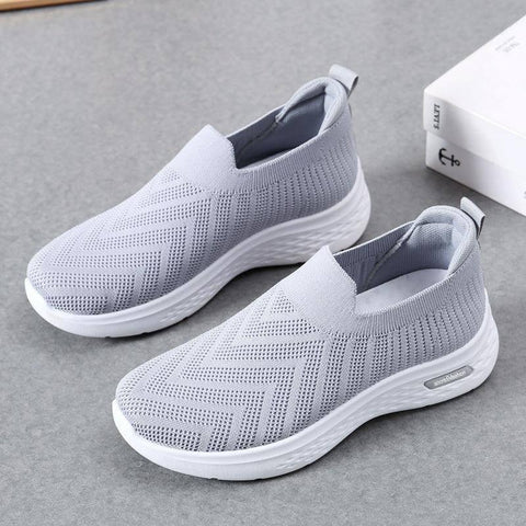 Casual Mesh Shoes Sock Slip On Flat Shoes For Women Sneakers-Grey-12